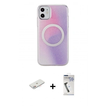 MARSİLYAN™- iPhone 11 Kılıf Pusula Form - Şeffaf Uv Polymer Nano Ekran Koruyucu + Renkli Kamera Lens Koruma Cam - PE