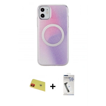 MARSİLYAN™- iPhone 11 Kılıf Pusula Form - Şeffaf Uv Polymer Nano Ekran Koruyucu + Rainbow Kamera Lens Koruma Cam - KI