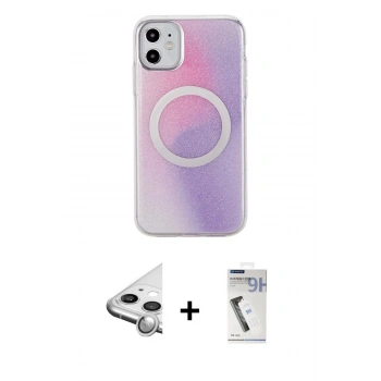MARSİLYAN™- iPhone 11 Kılıf Pusula Form - Şeffaf Uv Polymer Nano Ekran Koruyucu + Raze Metal Kamera Lens - GS