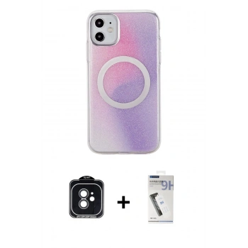 MARSİLYAN™- iPhone 11 Kılıf Pusula Form - Şeffaf Uv Polymer Nano Ekran Koruyucu + PVD Metal Kamera Lens - SH
