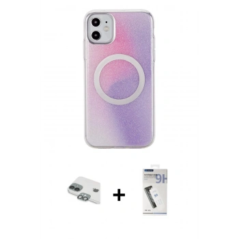 MARSİLYAN™- iPhone 11 Kılıf Pusula Form - Şeffaf Uv Polymer Nano Ekran Koruyucu + Pers Alüminyum Kamera Lens - YL