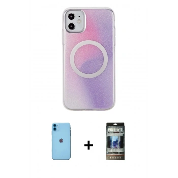 MARSİLYAN™- iPhone 11 Kılıf Pusula Form - Siyah 34D Hayalet Izgaralı Cam + Neon Fosforlu Kamera Lens - MI