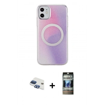 MARSİLYAN™- iPhone 11 Kılıf Pusula Form - Siyah 34D Hayalet Izgaralı Cam + Pers Alüminyum Kamera Lens - LT
