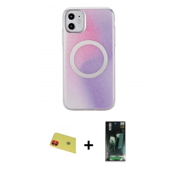 MARSİLYAN™- iPhone 11 Kılıf Pusula Form - Siyah 360 Mat Full Body Arka Koruyucu + Rainbow Kamera Lens Koruma Cam - KI
