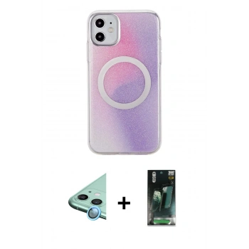 MARSİLYAN™- iPhone 11 Kılıf Pusula Form - Siyah 360 Mat Full Body Arka Koruyucu + Raze Metal Kamera Lens - MI