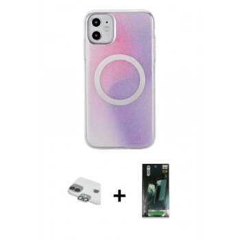 MARSİLYAN™- iPhone 11 Kılıf Pusula Form - Siyah 360 Mat Full Body Arka Koruyucu + Pers Alüminyum Kamera Lens - YL