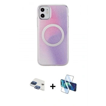 MARSİLYAN™- iPhone 11 Kılıf Pusula Form - Siyah 3D Antistatik Cam Ekran Koruyucu + Pers Alüminyum Kamera Lens - LT