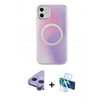 MARSİLYAN™- iPhone 11 Kılıf Pusula Form - Siyah 3D Antistatik Cam Ekran Koruyucu + Raze Metal Kamera Lens - MR