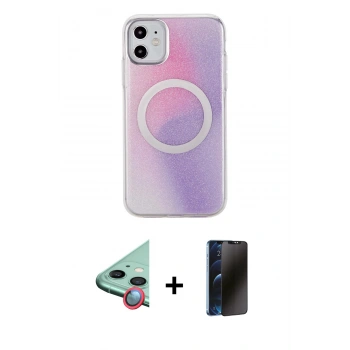 MARSİLYAN™- iPhone 11 Kılıf Pusula Form - Siyah 3D Antistatik Hayalet Cam Ekran Koruyucu + Raze Metal Kamera Lens - KI