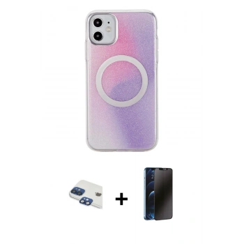 MARSİLYAN™- iPhone 11 Kılıf Pusula Form - Siyah 3D Antistatik Hayalet Cam Ekran Koruyucu + Pers Alüminyum Kamera Lens - LT
