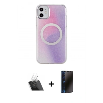 MARSİLYAN™- iPhone 11 Kılıf Pusula Form - Siyah 3D Antistatik Hayalet Cam Ekran Koruyucu + Kamera Lens Koruma Cam - SF