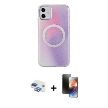 MARSİLYAN™- iPhone 11 Kılıf Pusula Form - Siyah 3D Antistatik Mat Seramik Nano Ekran Koruyucu + Pers Alüminyum Kamera Lens - GI