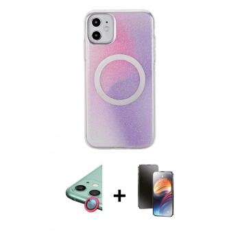 MARSİLYAN™- iPhone 11 Kılıf Pusula Form - Siyah 3D Antistatik Mat Seramik Nano Ekran Koruyucu + Raze Metal Kamera Lens - KI