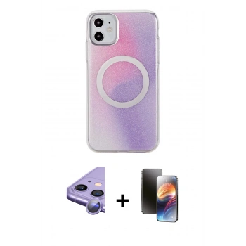 MARSİLYAN™- iPhone 11 Kılıf Pusula Form - Siyah 3D Antistatik Mat Seramik Nano Ekran Koruyucu + Raze Metal Kamera Lens - MR