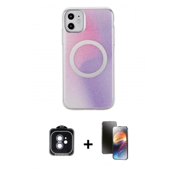 MARSİLYAN™- iPhone 11 Kılıf Pusula Form - Siyah 3D Antistatik Mat Seramik Nano Ekran Koruyucu + PVD Metal Kamera Lens - MI