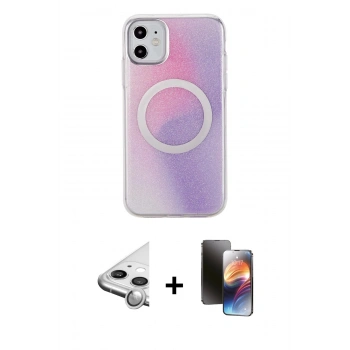 MARSİLYAN™- iPhone 11 Kılıf Pusula Form - Siyah 3D Antistatik Mat Seramik Nano Ekran Koruyucu + Raze Metal Kamera Lens - GS