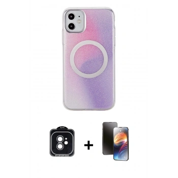 MARSİLYAN™- iPhone 11 Kılıf Pusula Form - Siyah 3D Antistatik Mat Seramik Nano Ekran Koruyucu + PVD Metal Kamera Lens - SH