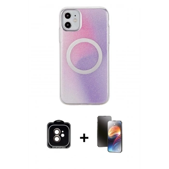 MARSİLYAN™- iPhone 11 Kılıf Pusula Form - Siyah 3D Antistatik Mat Seramik Nano Ekran Koruyucu + PVD Metal Kamera Lens - TU