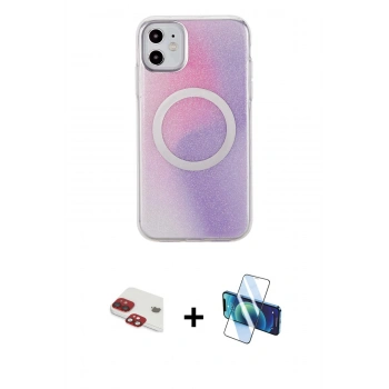 MARSİLYAN™- iPhone 11 Kılıf Pusula Form - Siyah 3D Antistatik Seramik Nano Ekran Koruyucu + Pers Alüminyum Kamera Lens - KI