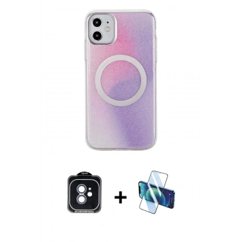 MARSİLYAN™- iPhone 11 Kılıf Pusula Form - Siyah 3D Antistatik Seramik Nano Ekran Koruyucu + PVD Metal Kamera Lens - MI