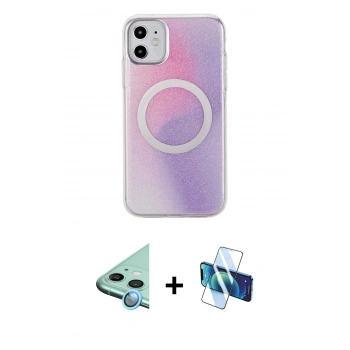 MARSİLYAN™- iPhone 11 Kılıf Pusula Form - Siyah 3D Antistatik Seramik Nano Ekran Koruyucu + Raze Metal Kamera Lens - MI