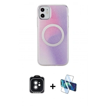 MARSİLYAN™- iPhone 11 Kılıf Pusula Form - Siyah 3D Antistatik Seramik Nano Ekran Koruyucu + PVD Metal Kamera Lens - SH