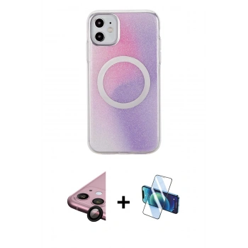 MARSİLYAN™- iPhone 11 Kılıf Pusula Form - Siyah 3D Antistatik Seramik Nano Ekran Koruyucu + Raze Metal Kamera Lens - SH