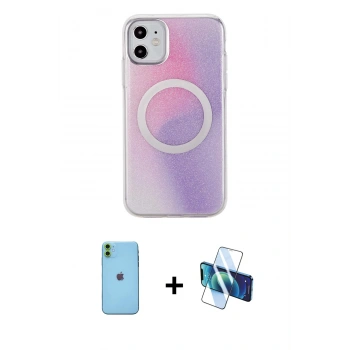 MARSİLYAN™- iPhone 11 Kılıf Pusula Form - Siyah 3D Antistatik Seramik Nano Ekran Koruyucu + Neon Fosforlu Kamera Lens - YL