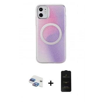 MARSİLYAN™- iPhone 11 Kılıf Pusula Form - Siyah 6D Antistatik Mat Seramik Hayalet Nano Ekran Koruyucu + Pers Alüminyum Kamera Lens - GI