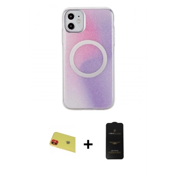 MARSİLYAN™- iPhone 11 Kılıf Pusula Form - Siyah 6D Antistatik Mat Seramik Hayalet Nano Ekran Koruyucu + Rainbow Kamera Lens Koruma Cam - KI