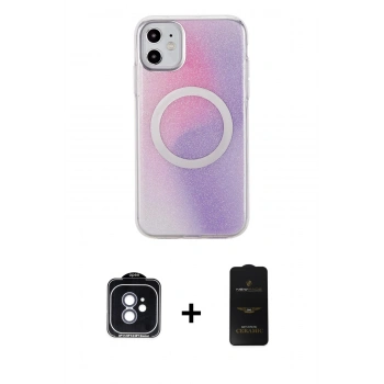 MARSİLYAN™- iPhone 11 Kılıf Pusula Form - Siyah 6D Antistatik Mat Seramik Hayalet Nano Ekran Koruyucu + PVD Metal Kamera Lens - MI