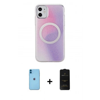 MARSİLYAN™- iPhone 11 Kılıf Pusula Form - Siyah 6D Antistatik Mat Seramik Hayalet Nano Ekran Koruyucu + Neon Fosforlu Kamera Lens - MI