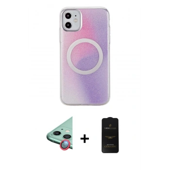 MARSİLYAN™- iPhone 11 Kılıf Pusula Form - Siyah 6D Antistatik Mat Seramik Hayalet Nano Ekran Koruyucu + Raze Metal Kamera Lens - KI
