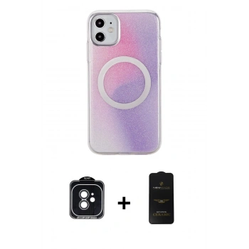MARSİLYAN™- iPhone 11 Kılıf Pusula Form - Siyah 6D Antistatik Mat Seramik Hayalet Nano Ekran Koruyucu + PVD Metal Kamera Lens - SH