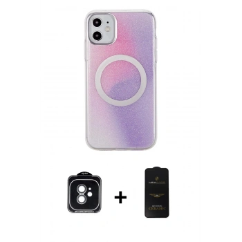 MARSİLYAN™- iPhone 11 Kılıf Pusula Form - Siyah 6D Antistatik Mat Seramik Hayalet Nano Ekran Koruyucu + PVD Metal Kamera Lens - YL