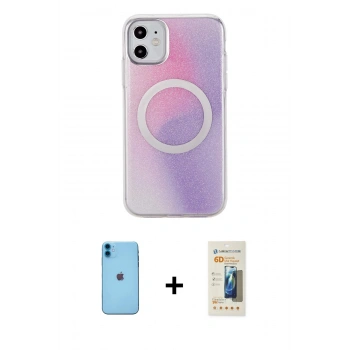 MARSİLYAN™- iPhone 11 Kılıf Pusula Form - Siyah 6D Mat Seramik Hayalet Nano Ekran Koruyucu + Neon Fosforlu Kamera Lens - MI