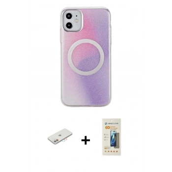 MARSİLYAN™- iPhone 11 Kılıf Pusula Form - Siyah 6D Mat Seramik Hayalet Nano Ekran Koruyucu + Renkli Kamera Lens Koruma Cam - PE