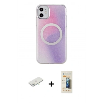 MARSİLYAN™- iPhone 11 Kılıf Pusula Form - Siyah 6D Mat Seramik Hayalet Nano Ekran Koruyucu + Renkli Kamera Lens Koruma Cam - SI