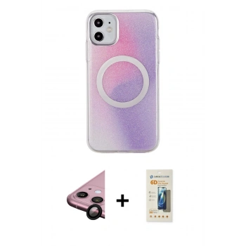 MARSİLYAN™- iPhone 11 Kılıf Pusula Form - Siyah 6D Mat Seramik Hayalet Nano Ekran Koruyucu + Raze Metal Kamera Lens - SH