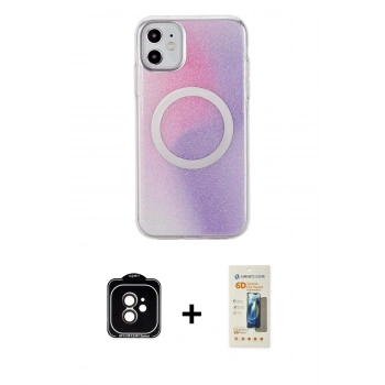 MARSİLYAN™- iPhone 11 Kılıf Pusula Form - Siyah 6D Mat Seramik Hayalet Nano Ekran Koruyucu + PVD Metal Kamera Lens - TU