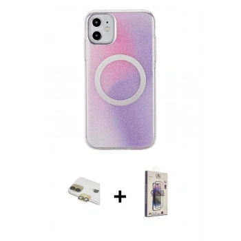 MARSİLYAN™- iPhone 11 Kılıf Pusula Form - Siyah Bilvis 3D Cam Ekran Koruyucu + Pers Alüminyum Kamera Lens - GD