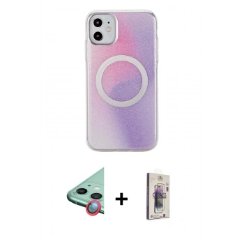 MARSİLYAN™- iPhone 11 Kılıf Pusula Form - Siyah Bilvis 3D Cam Ekran Koruyucu + Raze Metal Kamera Lens - KI