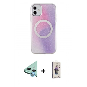 MARSİLYAN™- iPhone 11 Kılıf Pusula Form - Siyah Bilvis 3D Cam Ekran Koruyucu + Raze Metal Kamera Lens - MI