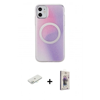 MARSİLYAN™- iPhone 11 Kılıf Pusula Form - Siyah Bilvis 3D Cam Ekran Koruyucu + Renkli Kamera Lens Koruma Cam - SI