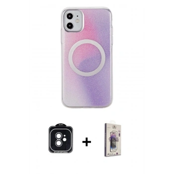 MARSİLYAN™- iPhone 11 Kılıf Pusula Form - Siyah Bilvis 3D Cam Ekran Koruyucu + PVD Metal Kamera Lens - SH