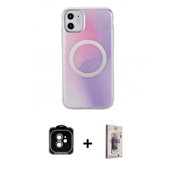 MARSİLYAN™- iPhone 11 Kılıf Pusula Form - Siyah Bilvis 3D Cam Ekran Koruyucu + PVD Metal Kamera Lens - TU