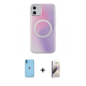 MARSİLYAN™- iPhone 11 Kılıf Pusula Form - Siyah Bilvis 3D Mat Cam Ekran Koruyucu + Neon Fosforlu Kamera Lens - MI