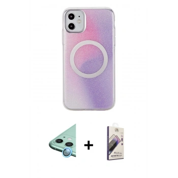 MARSİLYAN™- iPhone 11 Kılıf Pusula Form - Siyah Bilvis 3D Mat Cam Ekran Koruyucu + Raze Metal Kamera Lens - MI