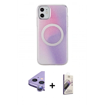 MARSİLYAN™- iPhone 11 Kılıf Pusula Form - Siyah Bilvis 3D Mat Cam Ekran Koruyucu + Raze Metal Kamera Lens - MR