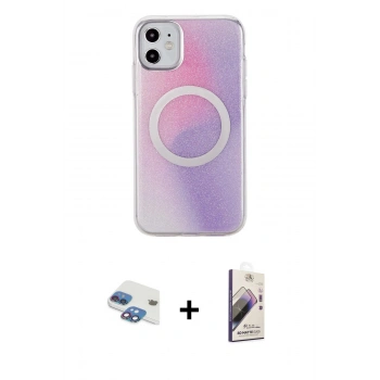 MARSİLYAN™- iPhone 11 Kılıf Pusula Form - Siyah Bilvis 3D Mat Cam Ekran Koruyucu + Pers Alüminyum Kamera Lens - GI